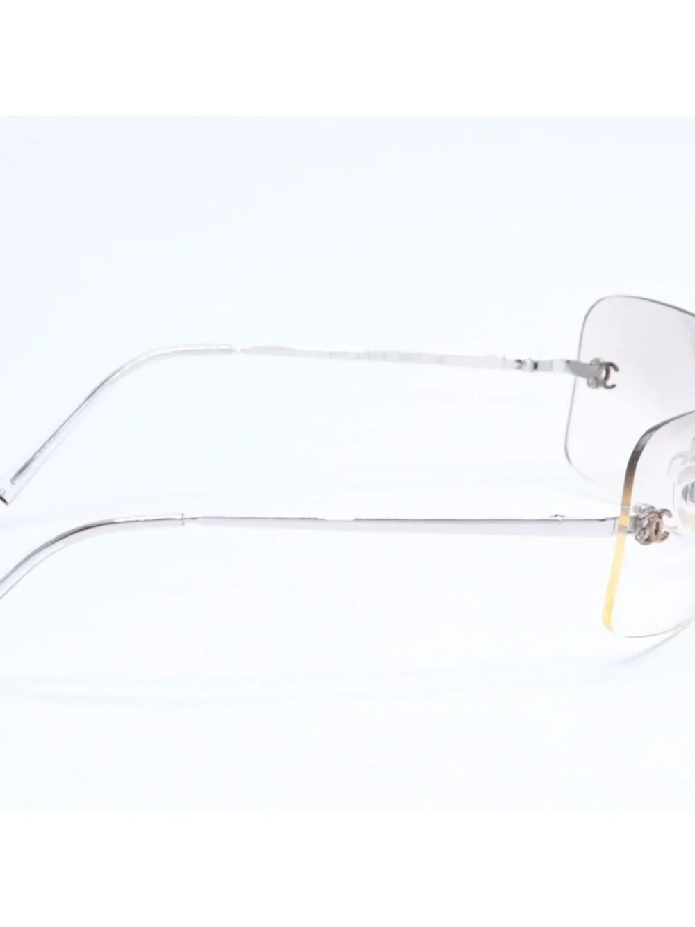Chanel Rimless Sunglasses CC Logo Gradient Eyewear Silver